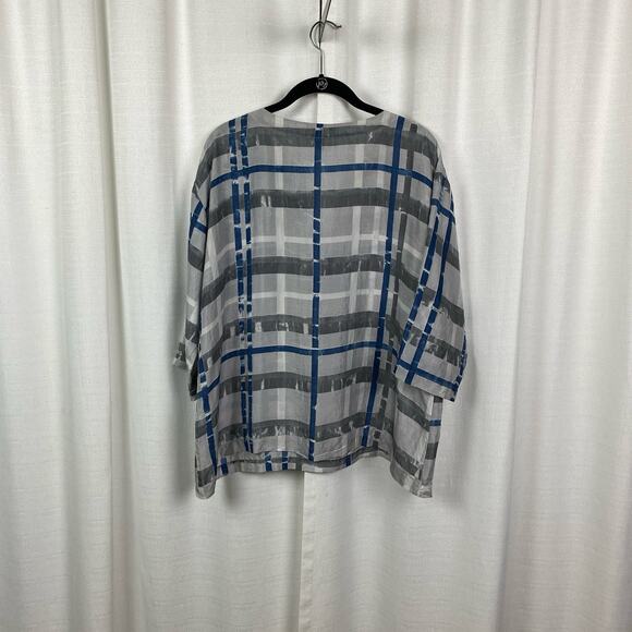 Eileen Fisher Gray&Blue Silk 3/4 Sleeve Boxy Fit Blouse Sz.M - Picture 5 of 8